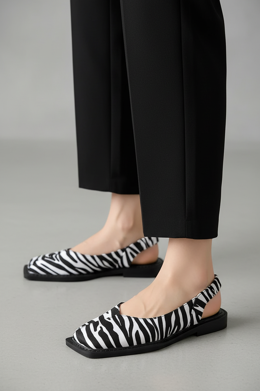 Women’s Square Toe Slingback Flats – Minimalist Elastic Strap Ballet Shoes