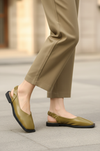 Women’s Square Toe Slingback Flats – Minimalist Elastic Strap Ballet Shoes