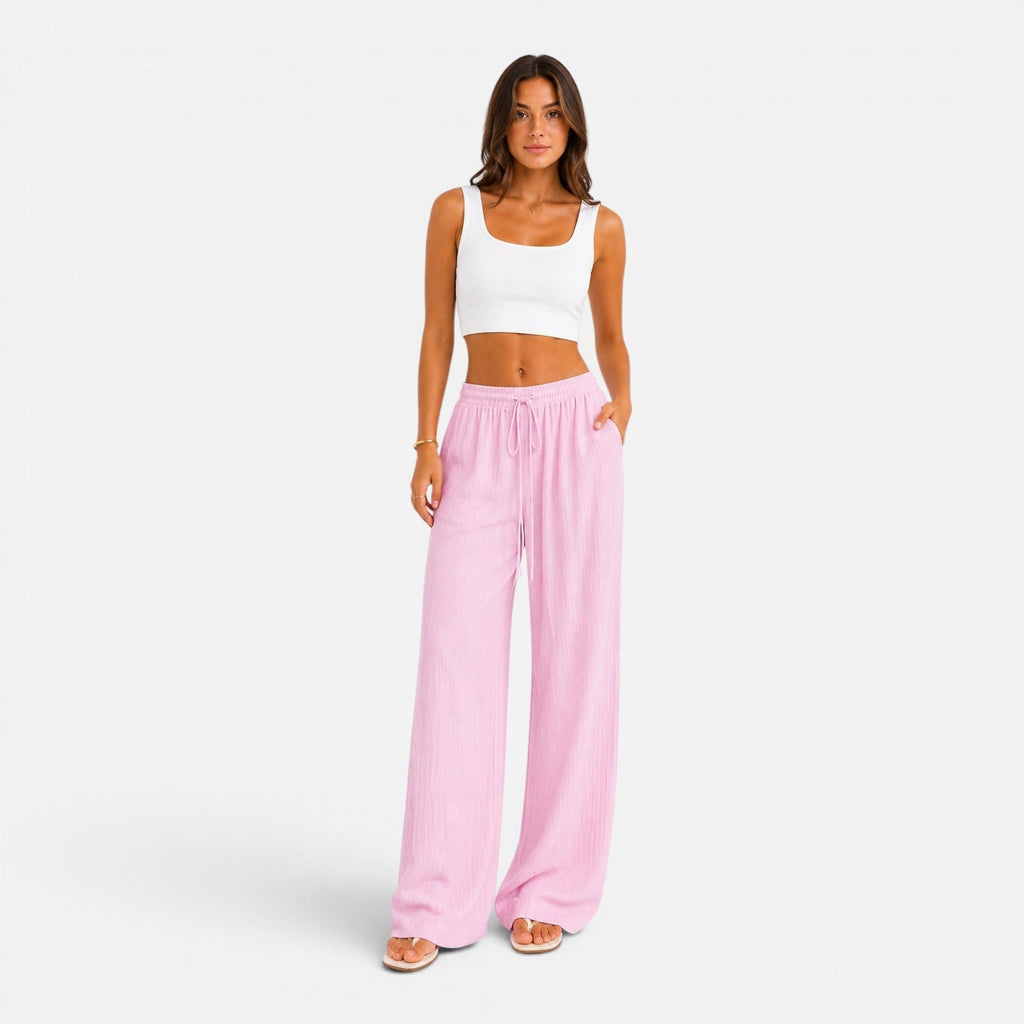 Women's Wide Leg Trousers, High Waist Palazzo Trousers – Elasticated Waist