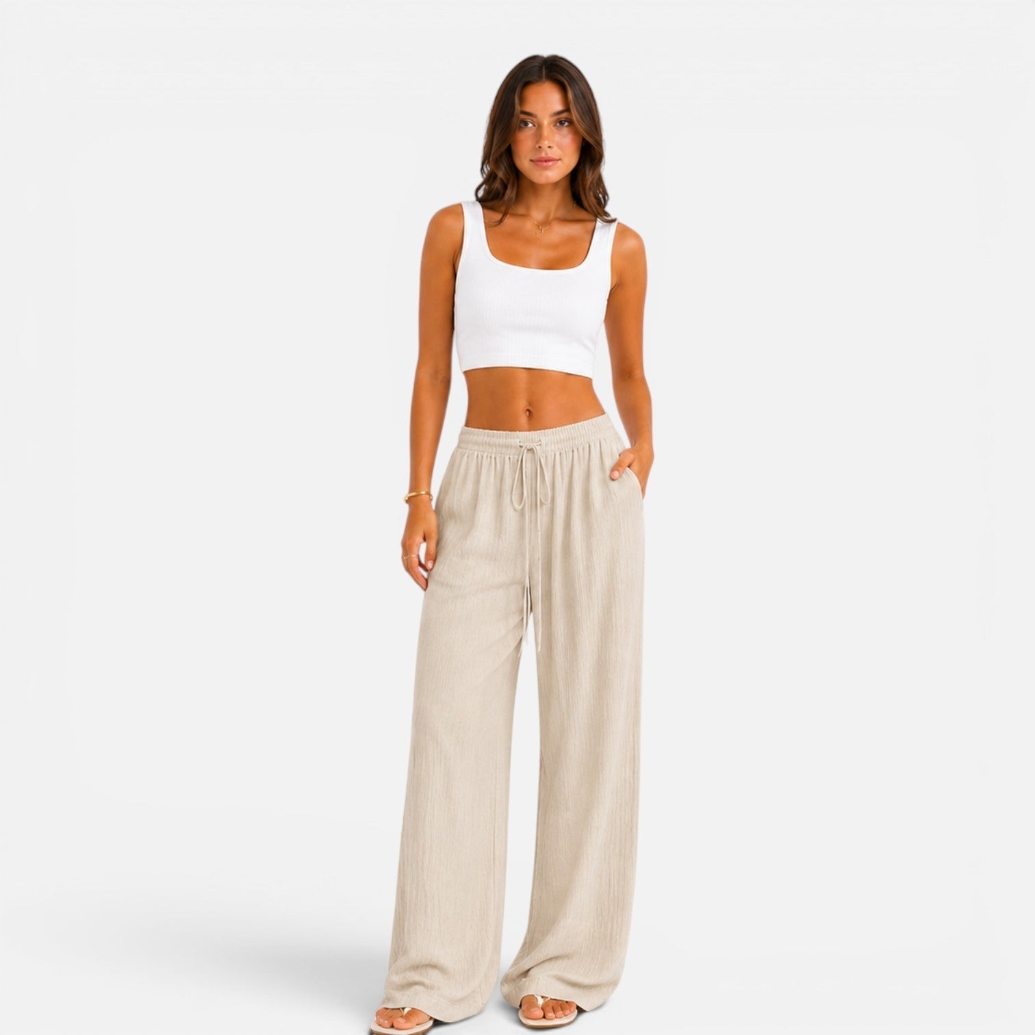 Women's Wide Leg Trousers, High Waist Palazzo Trousers – Elasticated Waist