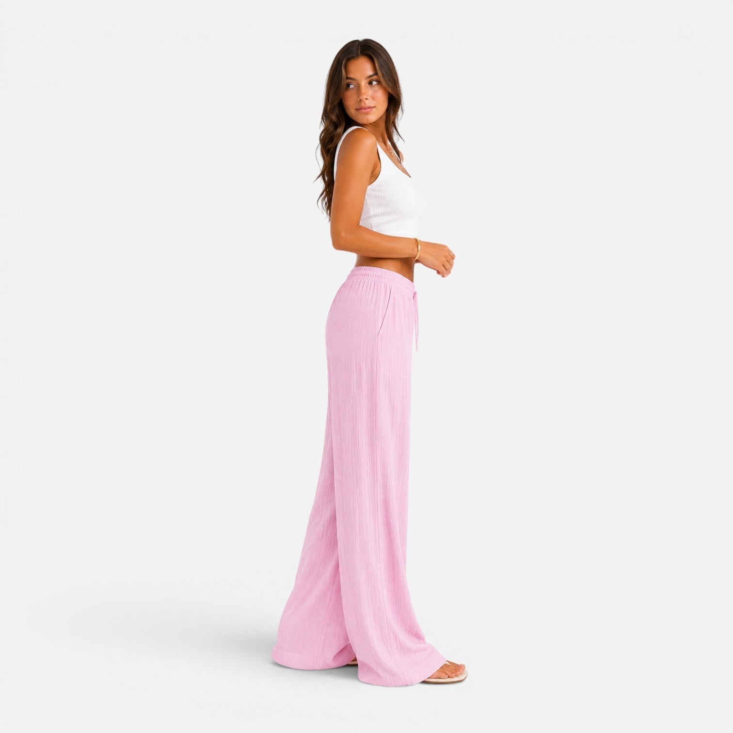 Women's Wide Leg Trousers, High Waist Palazzo Trousers – Elasticated Waist