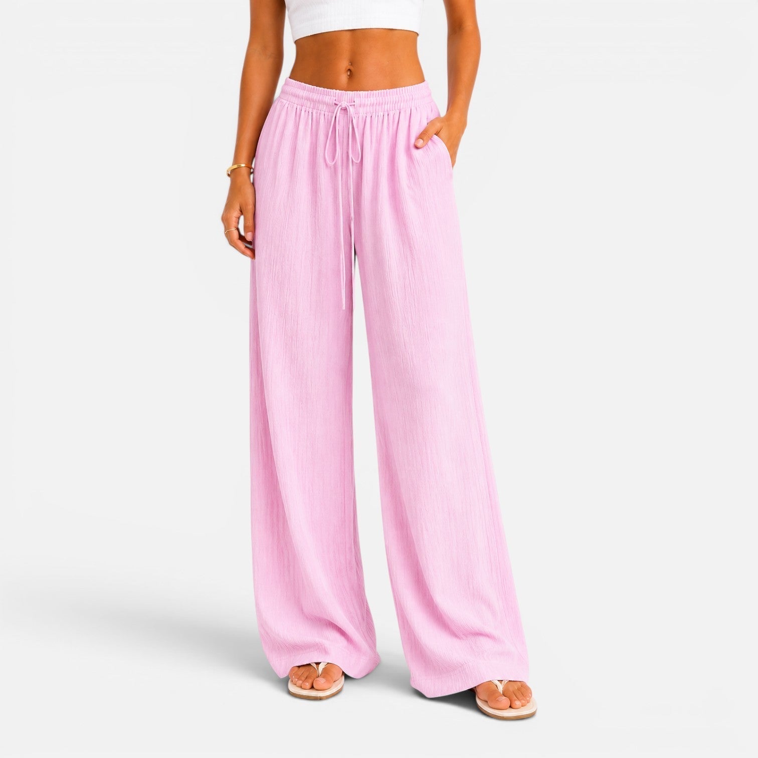 Women's Wide Leg Trousers, High Waist Palazzo Trousers – Elasticated Waist