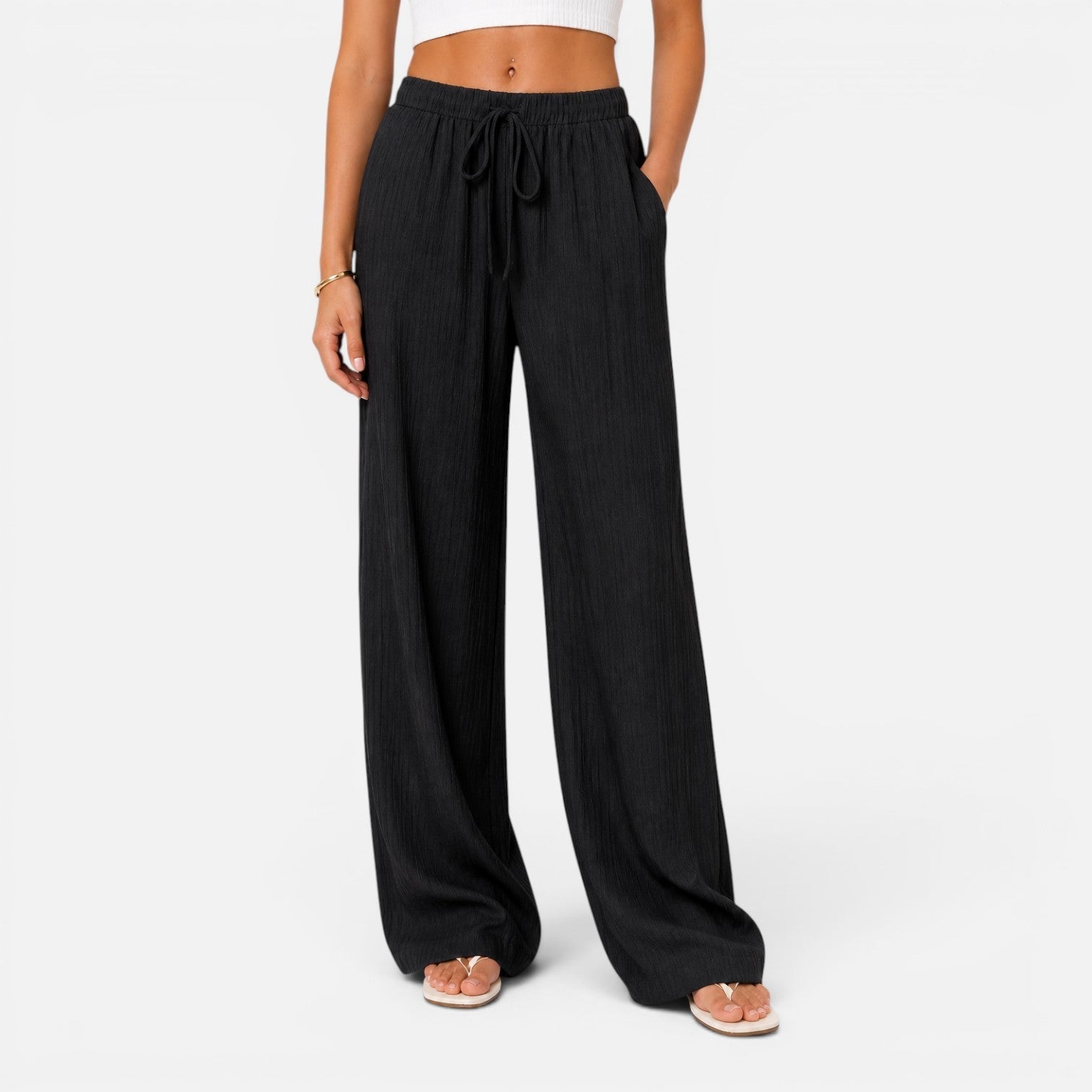 Women's Wide Leg Trousers, High Waist Palazzo Trousers – Elasticated Waist