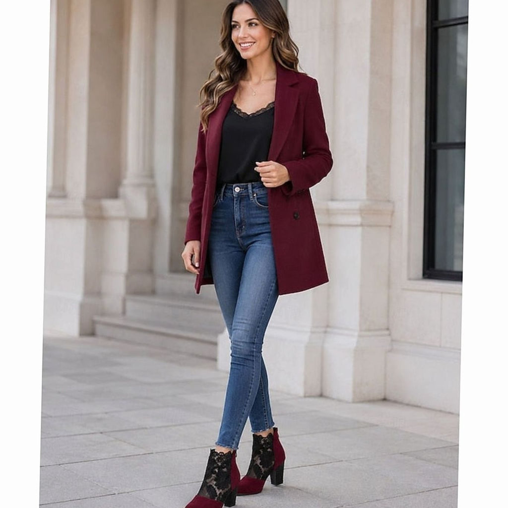 Women's Lace Overlay Block Heel Ankle Boots, Suede Panel Back Zip Booties