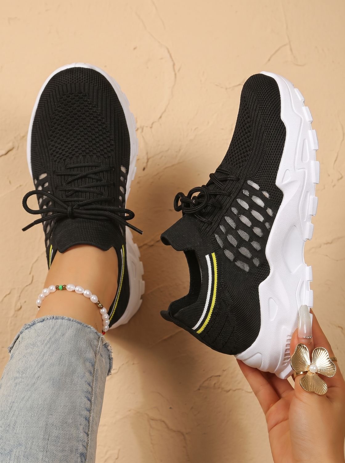 Women's Orthopedic Chunky Trainers, Lace-Up Breathable Mesh Walking Trainers