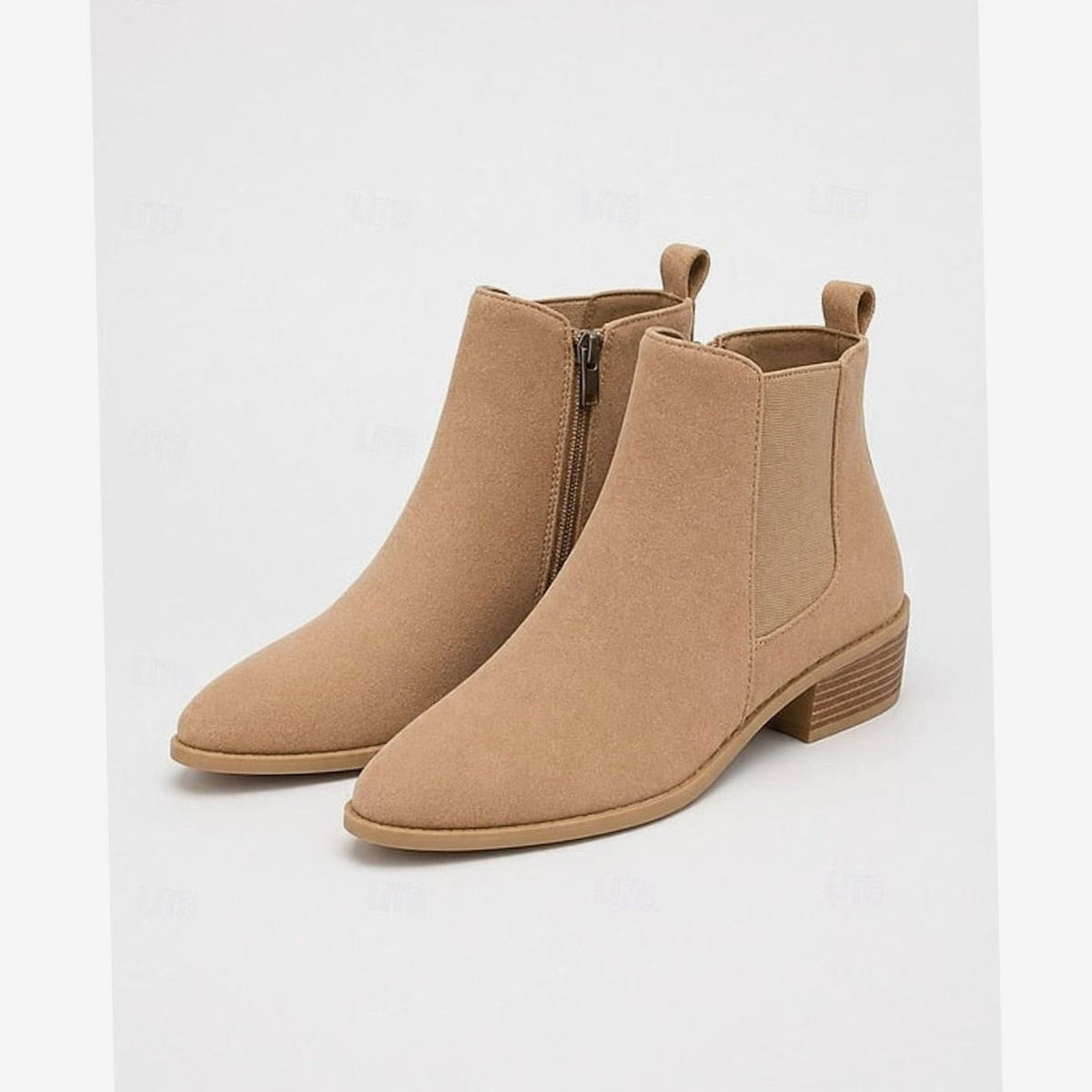 Women's Suede Ankle Boots, Pointed Toe Low Block Heel Side Zip Booties