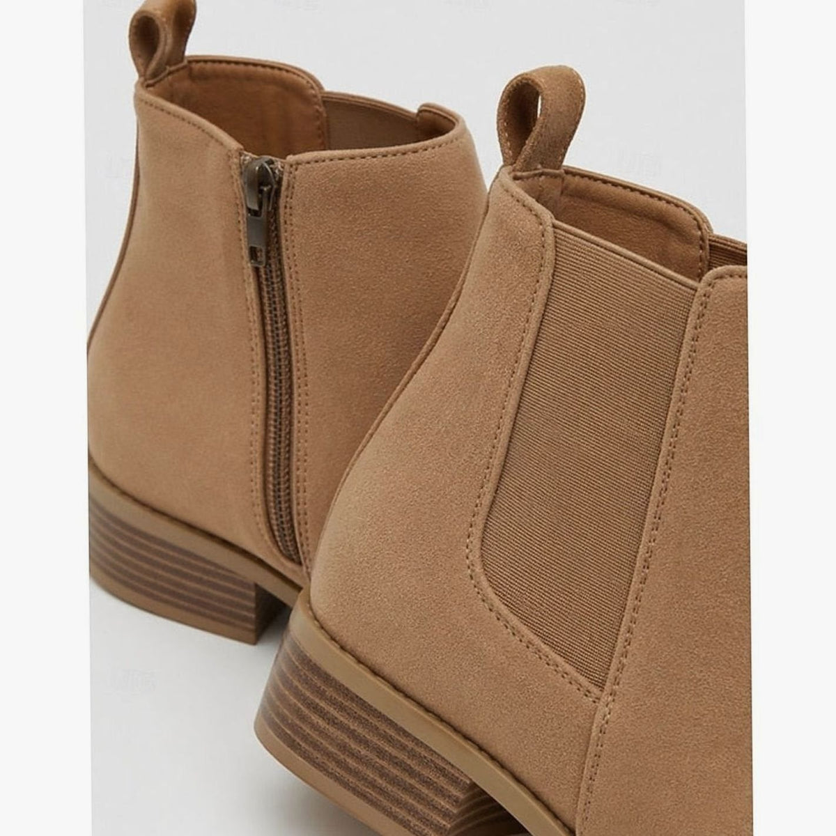 Women's Suede Ankle Boots, Pointed Toe Low Block Heel Side Zip Booties