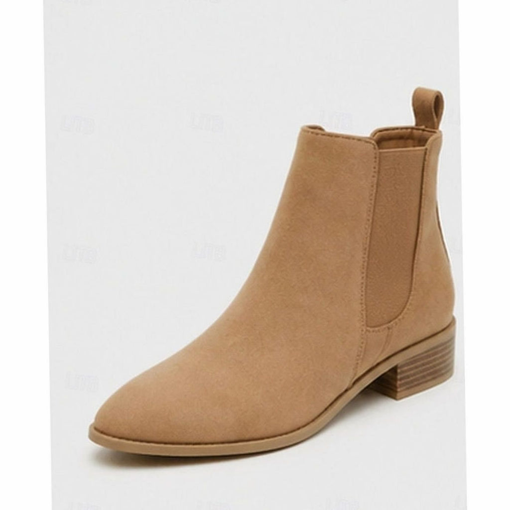 Women's Suede Ankle Boots, Pointed Toe Low Block Heel Side Zip Booties