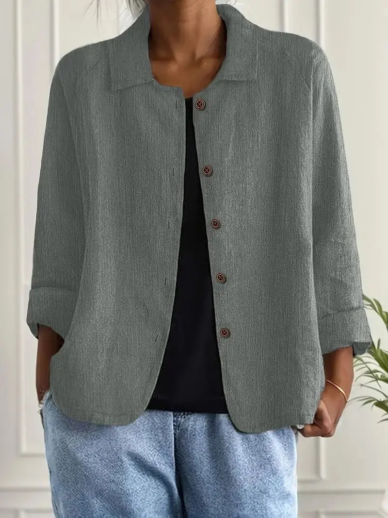 Women's Shirt Jacket Linen Blend Overshirt Button-Front Lightweight in Light Blue