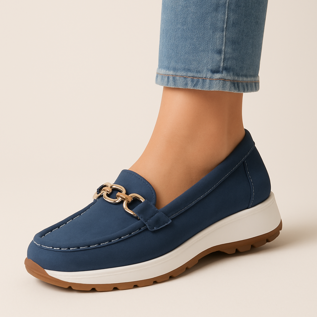 Women’s Orthopedic Suede Loafers – Elegant Chain Detail Comfort Slip-On Shoes