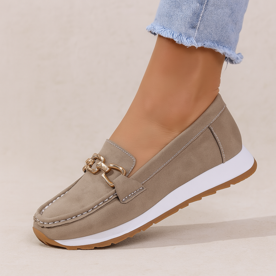 Women’s Orthopedic Suede Loafers – Elegant Chain Detail Comfort Slip-On Shoes