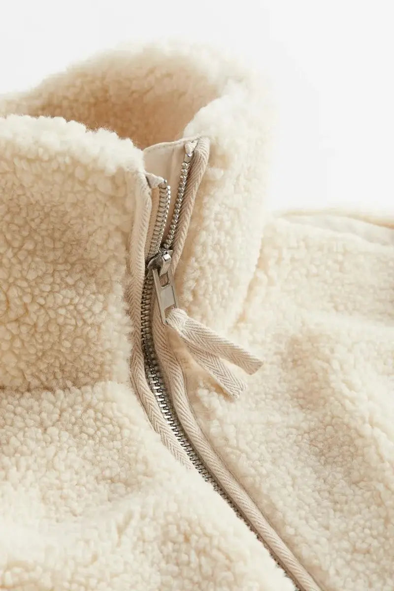Women's Fleece Zip Up Jacket, Relaxed Teddy Fleece Coat with High Neck and Pockets