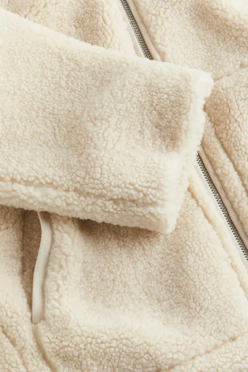 Women's Fleece Zip Up Jacket, Relaxed Teddy Fleece Coat with High Neck and Pockets