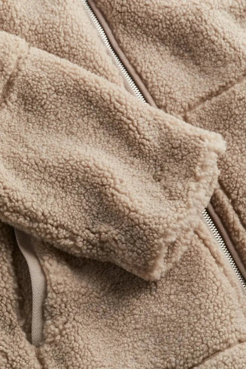 Women's Fleece Zip Up Jacket, Relaxed Teddy Fleece Coat with High Neck and Pockets